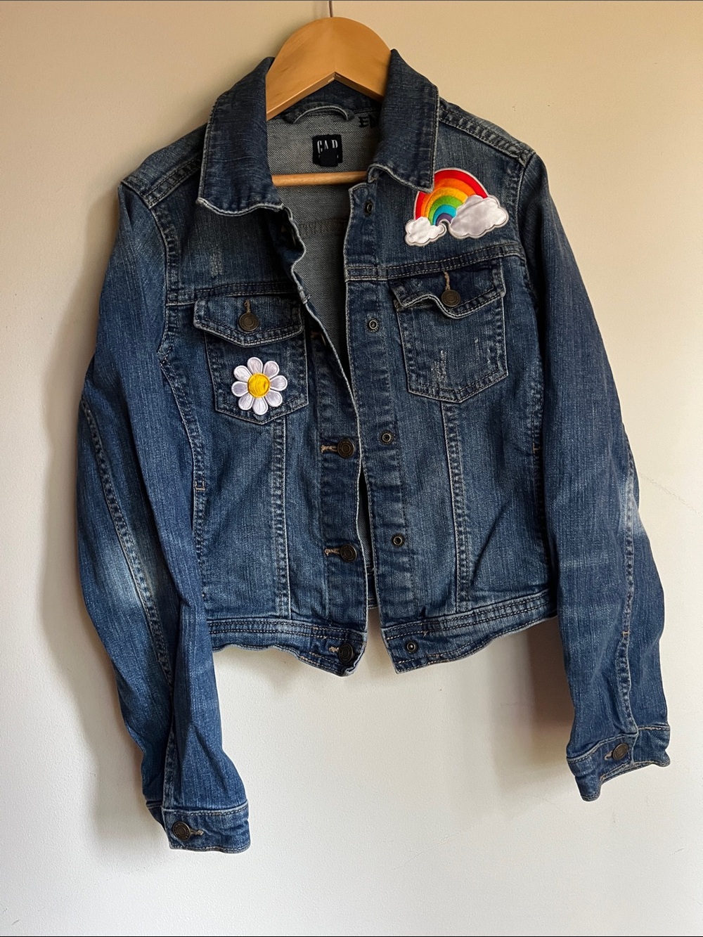 GAP Dark Blue Denim Jacket with Rainbow & Daisy Patches